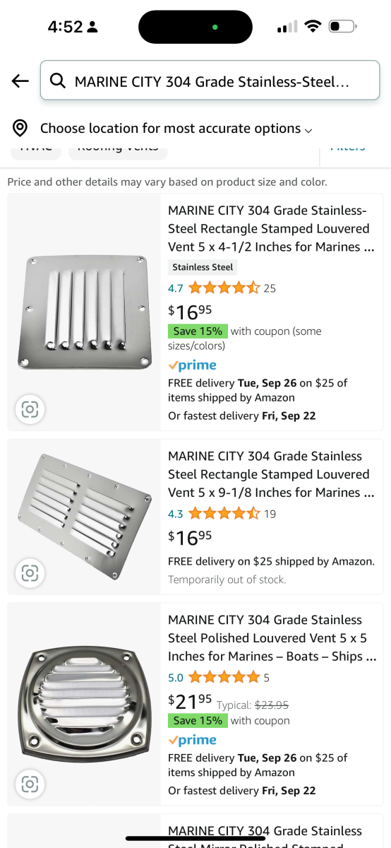 MARINE CITY 304 Grade Stainless-Steel Rectangle Stamped Louvered Vent 5 x 4-1/2" - Photo 2