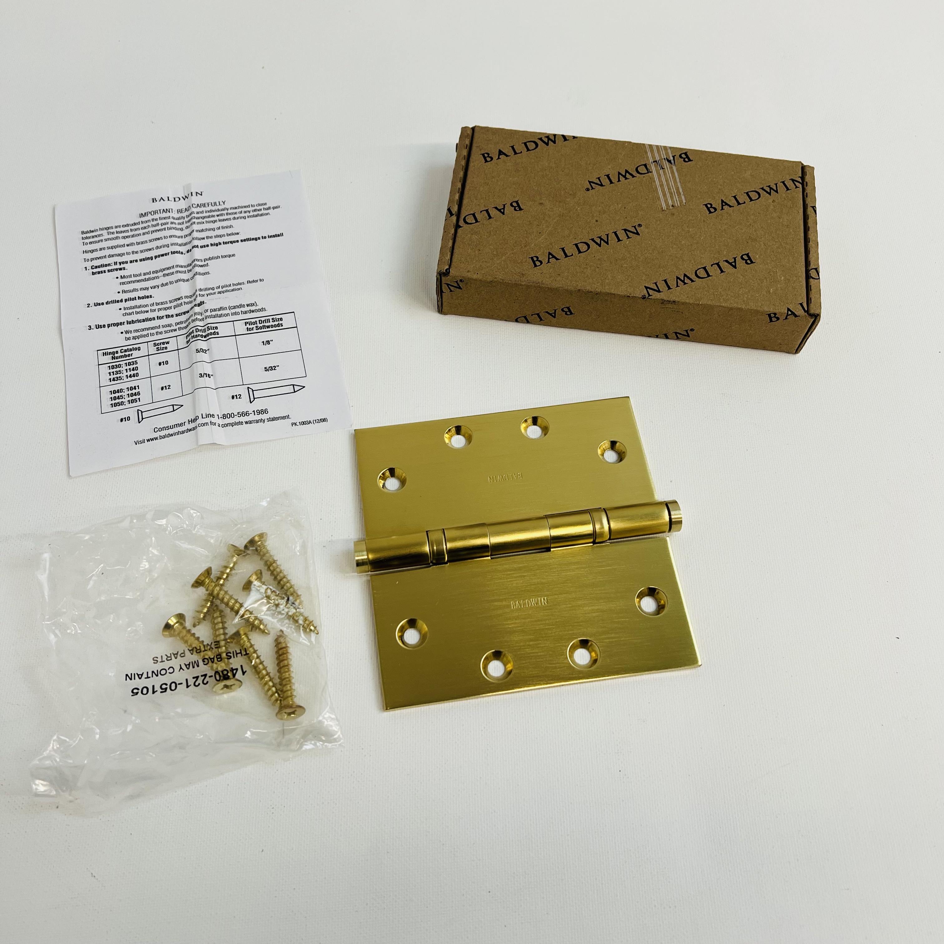 Baldwin 4.5” Ball Bearing Door Hinge – Square Corner, Satin Brass - Photo 5