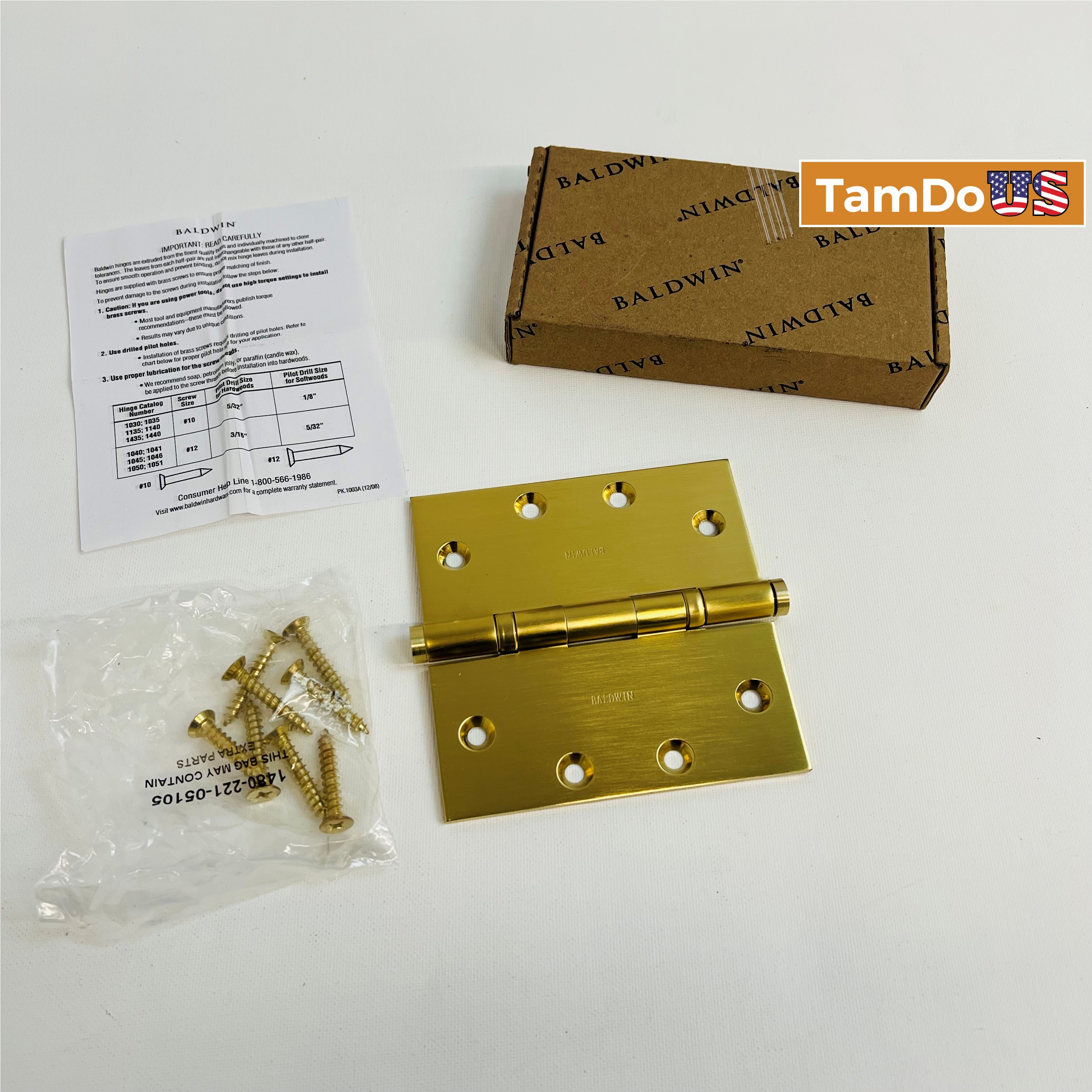 Baldwin 4.5” Ball Bearing Door Hinge – Square Corner, Satin Brass - Photo 6