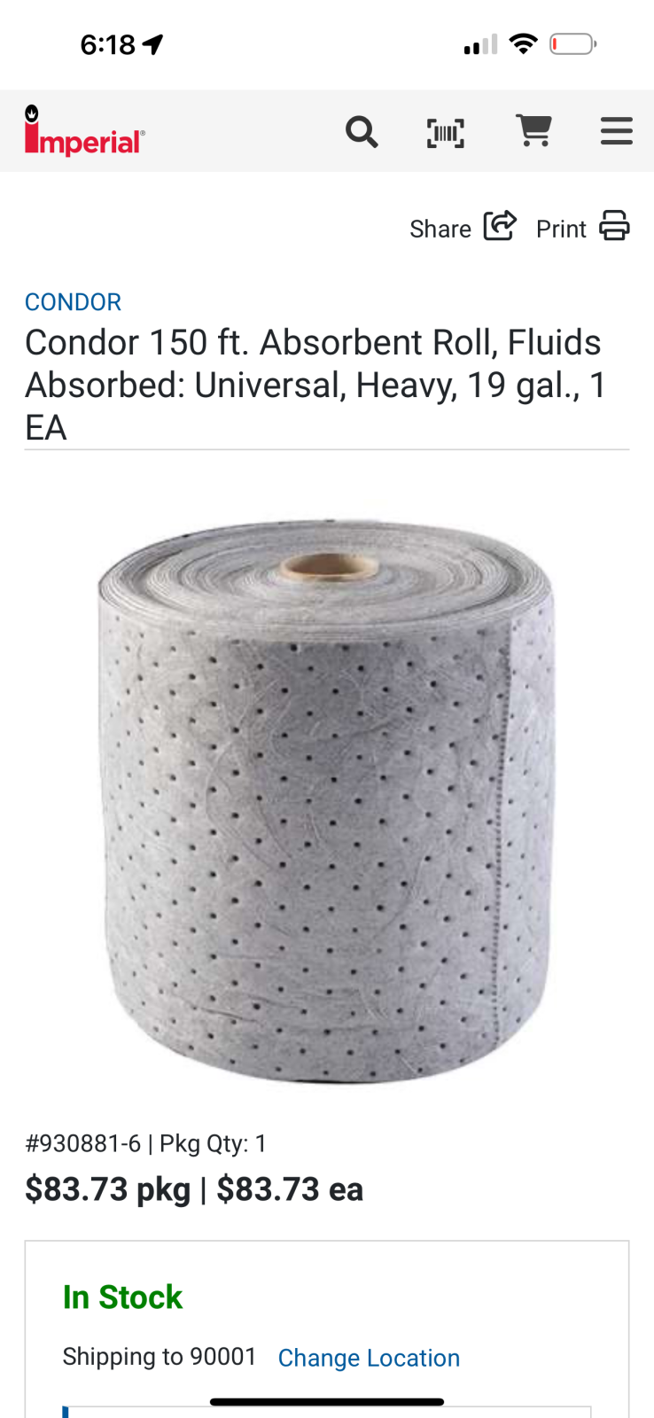 Condor 150 ft. Absorbent Roll, Fluids Absorbed: Universal - Photo 2