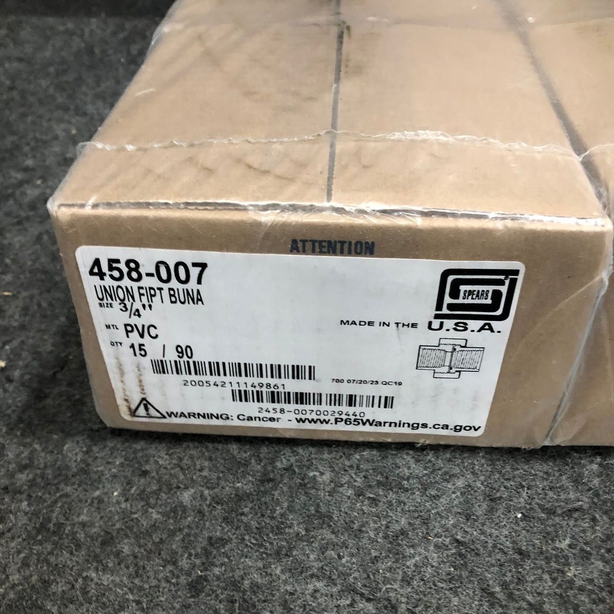 Spears 458-007 PVC Union 3/4" FIPT BUNA Gasket Sch 40 Pipe Fitting - Photo 3