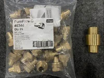 LOT OF 25 Viega PureFlow 46344 3/4" x 3/4" Crimp x FPT Brass at Electrical Equipment & Supplies in new condition