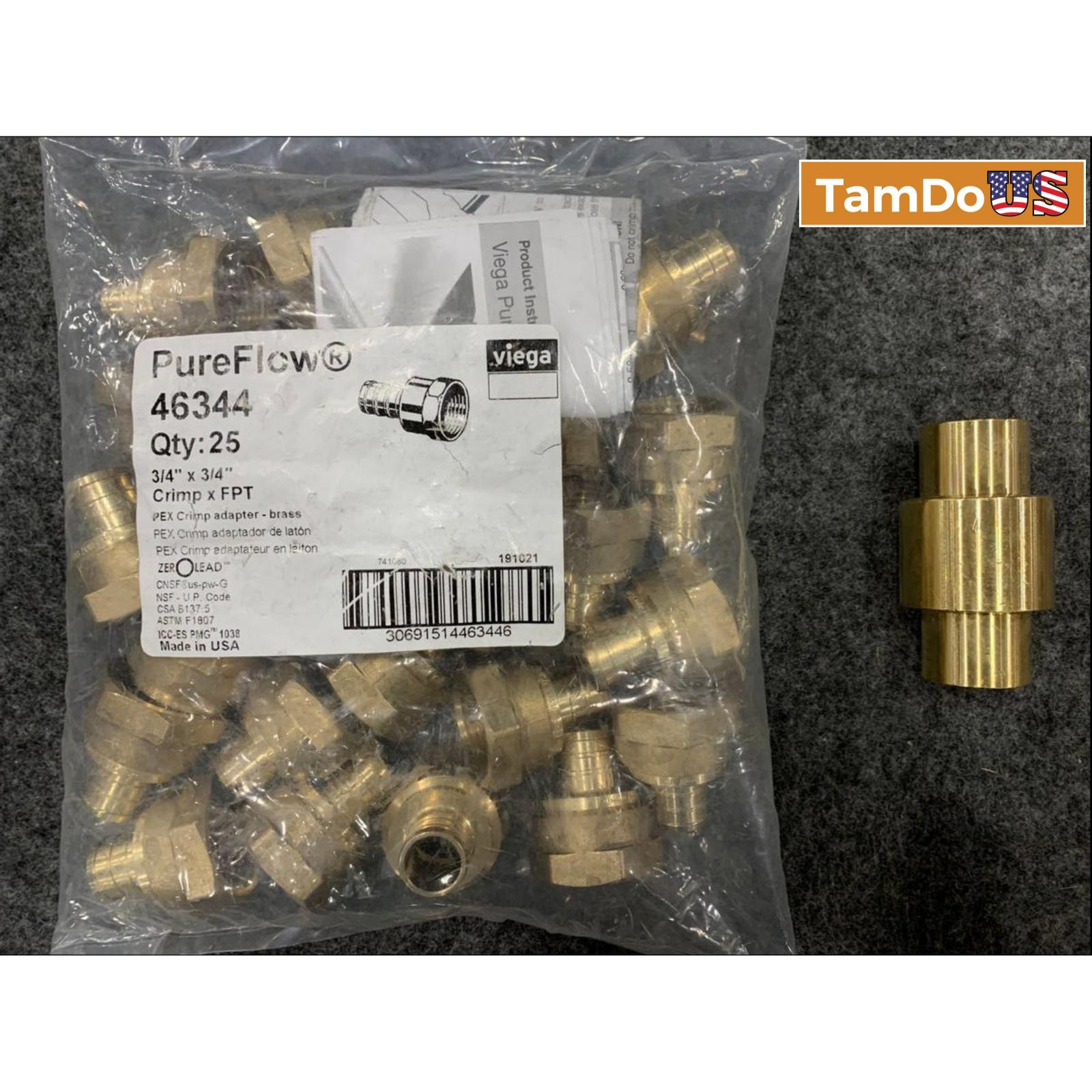 LOT OF 25 Viega PureFlow 46344 3/4" x 3/4" Crimp x FPT Brass - Photo 2