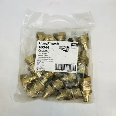 Viega PureFlow 46344 3/4" Crimp x FPT Brass Fitting, Zero Lead at Fasteners & Hardware in new condition