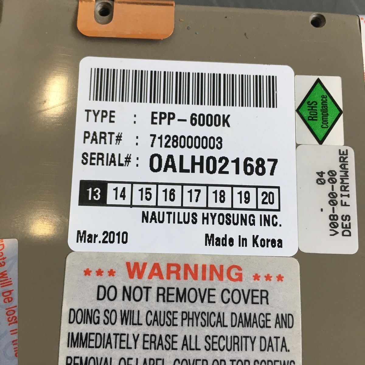 Nautilus Hyosung EPP-6000K ATM Machine Keypad - Photo 5