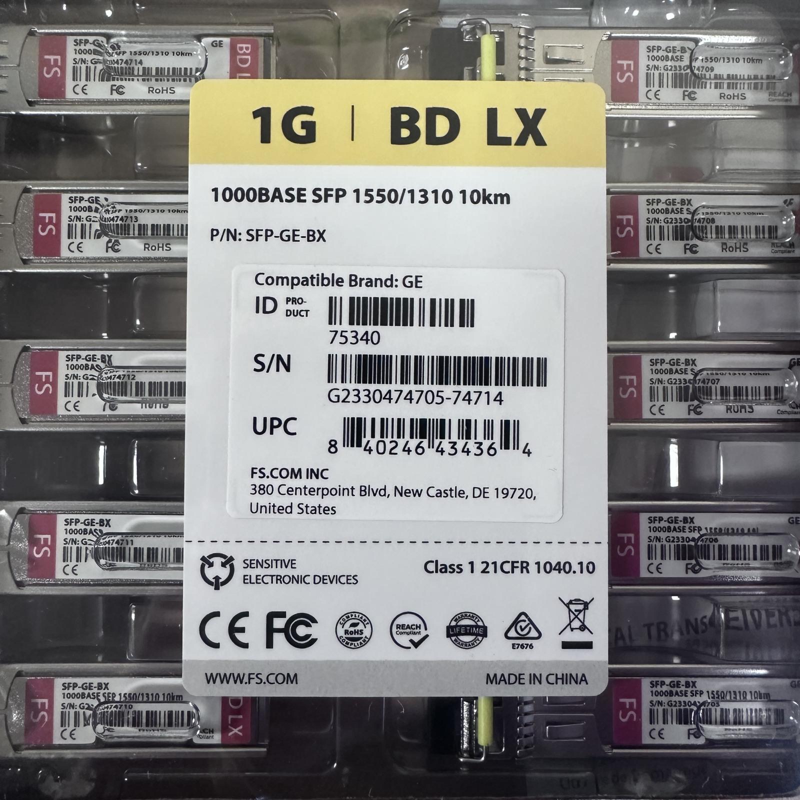 FS SFP-GE-BX 1000BASE-BX 1550/1310nm 10km SMF Transceivers - Photo 5