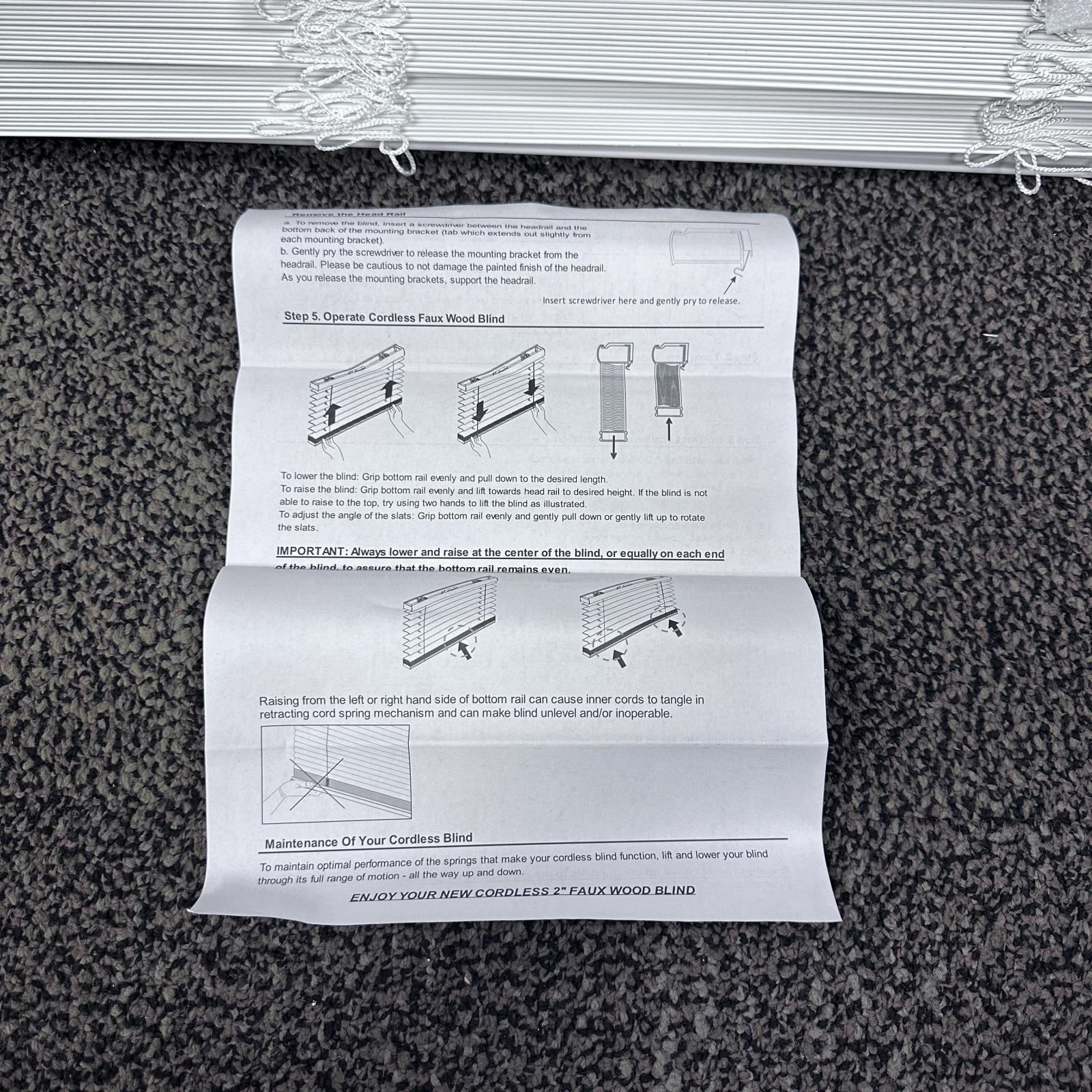 Cordless 2" Faux Wood Blind – 39x66 White Room Darkening Window Shade - Photo 2