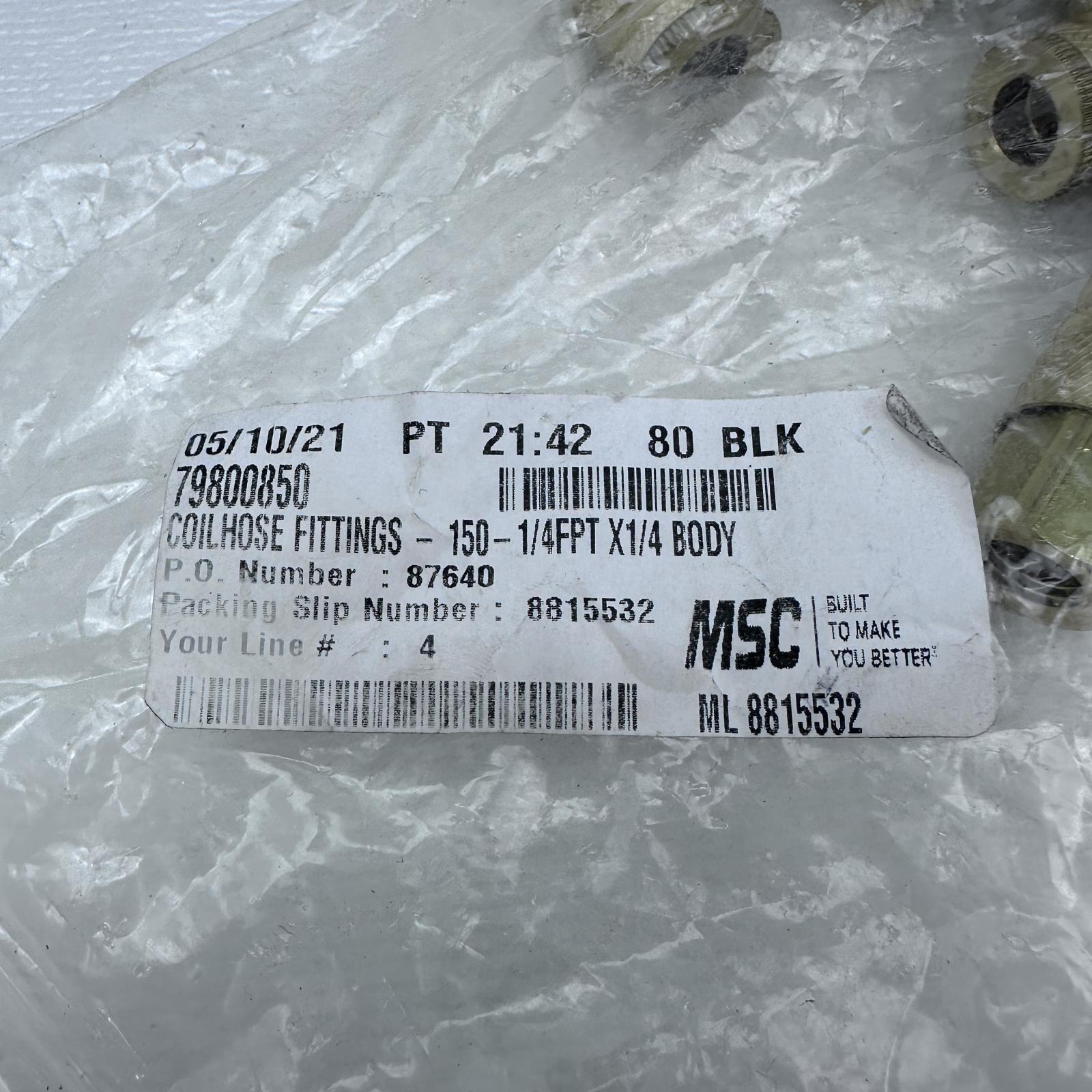 Lot of 2 MSC Coil Hose Fitting - 1/4FPT x 1/4 Body - Photo 3