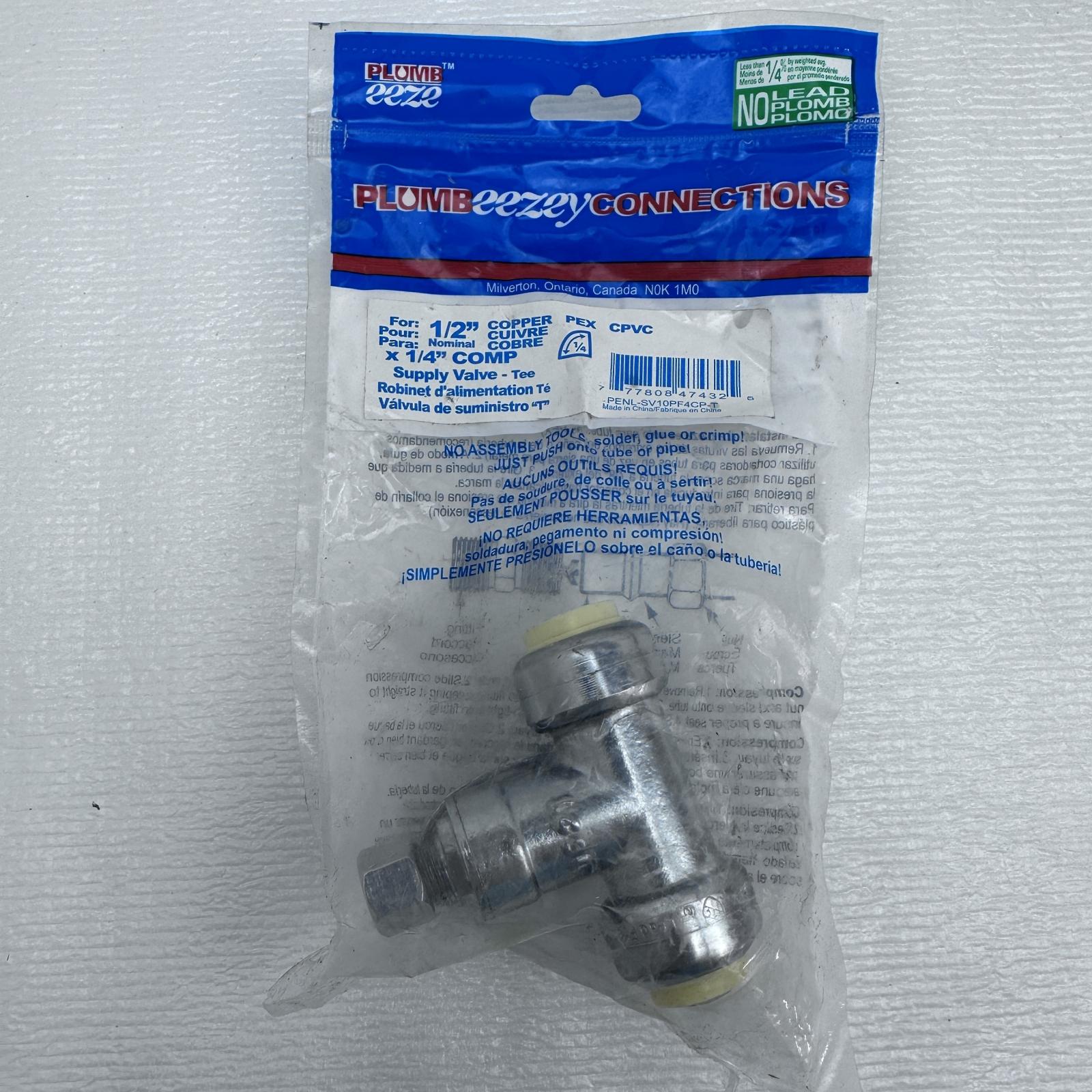 Plumb Eezey Connection 1/2" Copper x 1/4" COMP Supply Valve - Tee - Photo 2