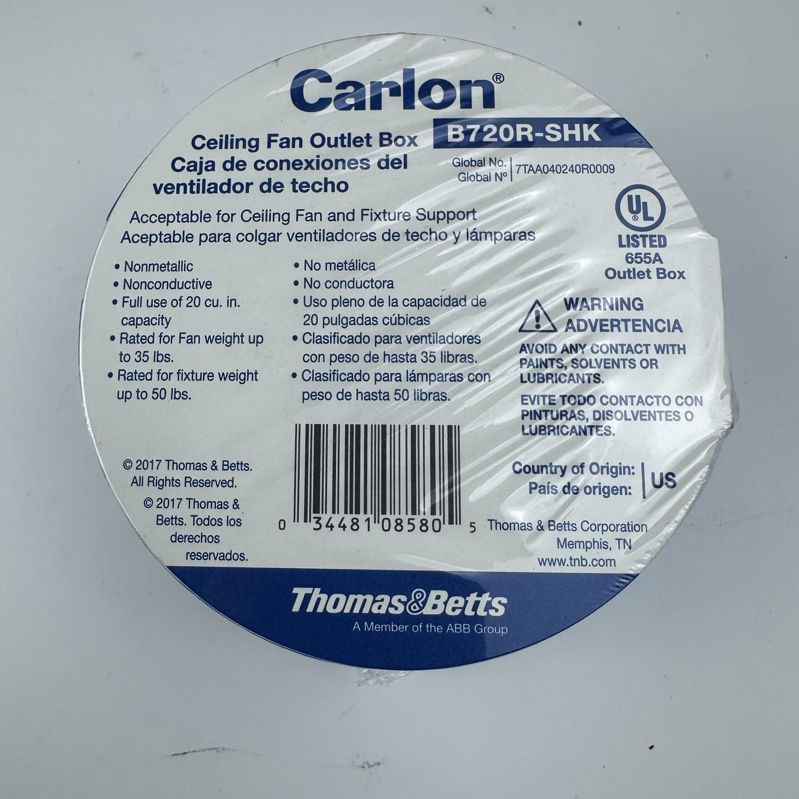 Thomas & Betts Carlon Nonmetallic Ceiling Fan Outlet Box - 6 Pack - Photo 4