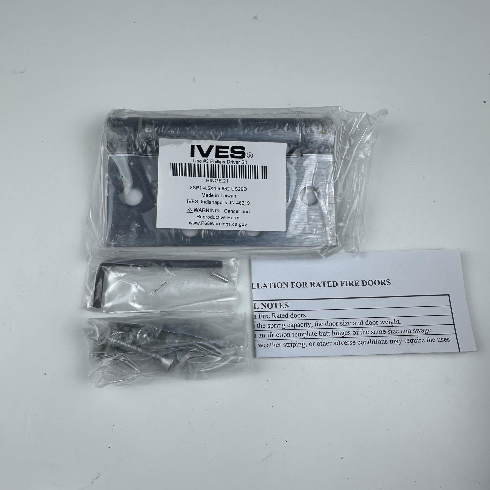 IVES 211 Ball Bearing Door Hinge 4.5" x 4.5", US26D Satin Chrome Finish - Photo 1