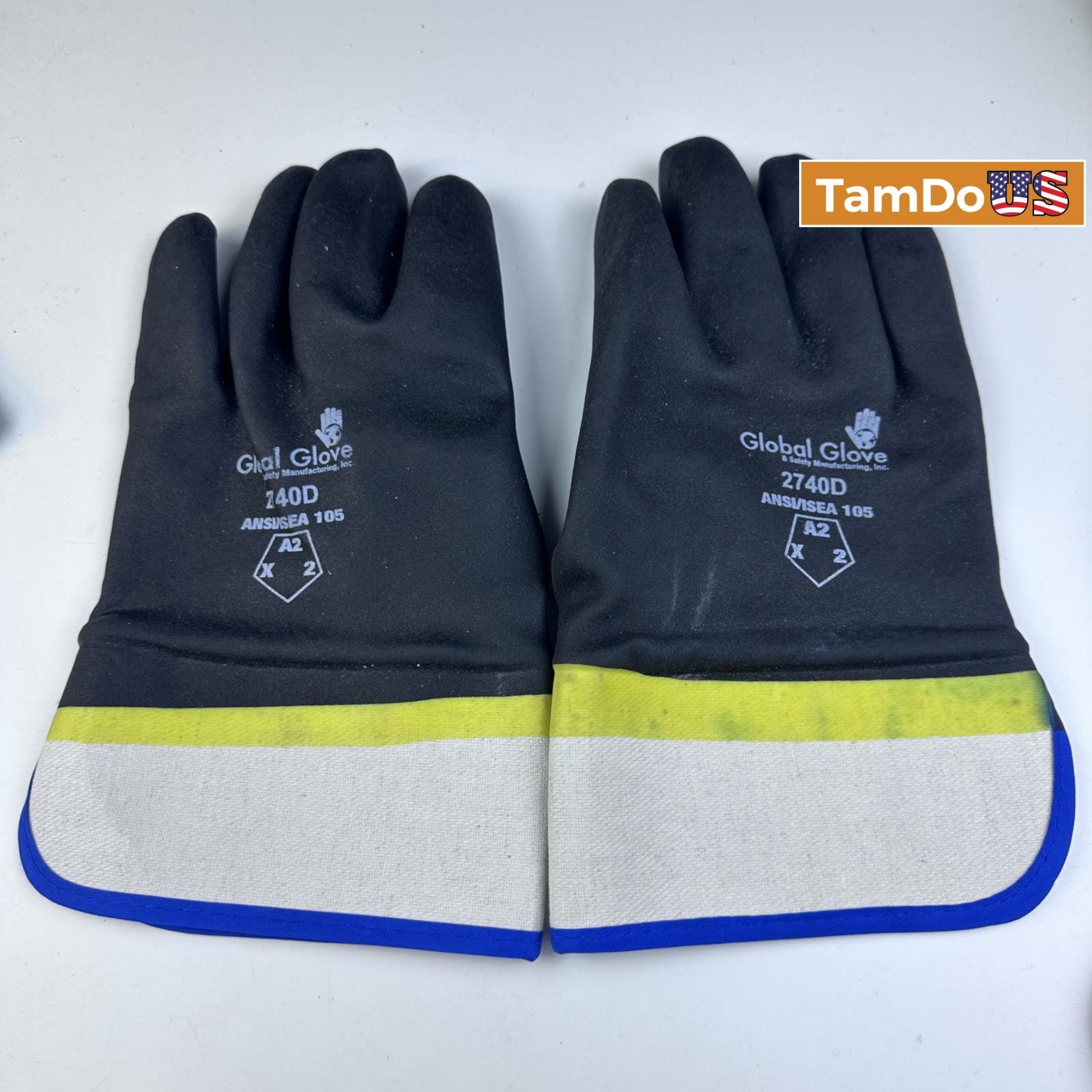 Global Glove 2740D Black/Yellow Large Velvet Work Gloves PVC Both Sides Coating - Photo 4