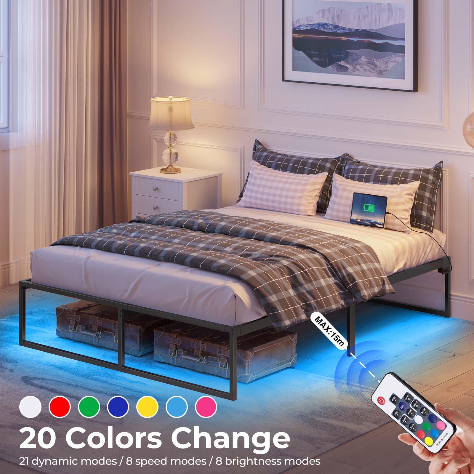 Rolanstar Bed Frame with Power Outlets & LED Lights - Photo 9