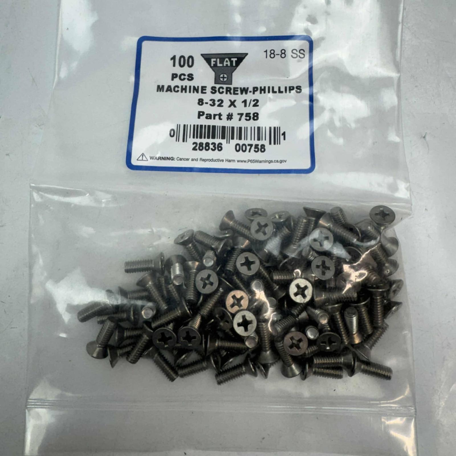 Machine Screw-Philips 8-32 x 1/2 Part #758 (100pcs) - Photo 2