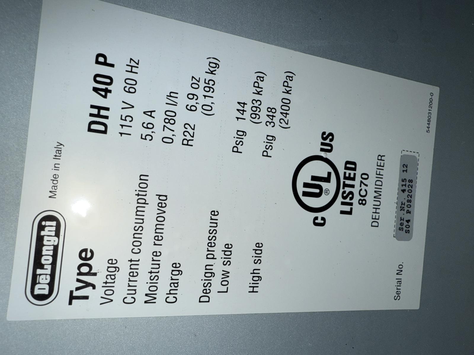 Delonghi DH 40 P Dehumidifier 40-Pint Capacity - Photo 9