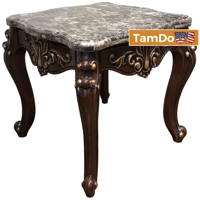 Cosmos Furniture Jade End Table 4090CHJAD, Dark Brown, Marble Top, Ornate Wood at Furniture in excellent condition