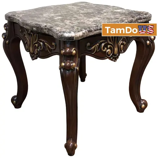 Cosmos Furniture Jade End Table 4090CHJAD, Dark Brown, Marble Top, Ornate Wood at TamDoUS Taylorsville