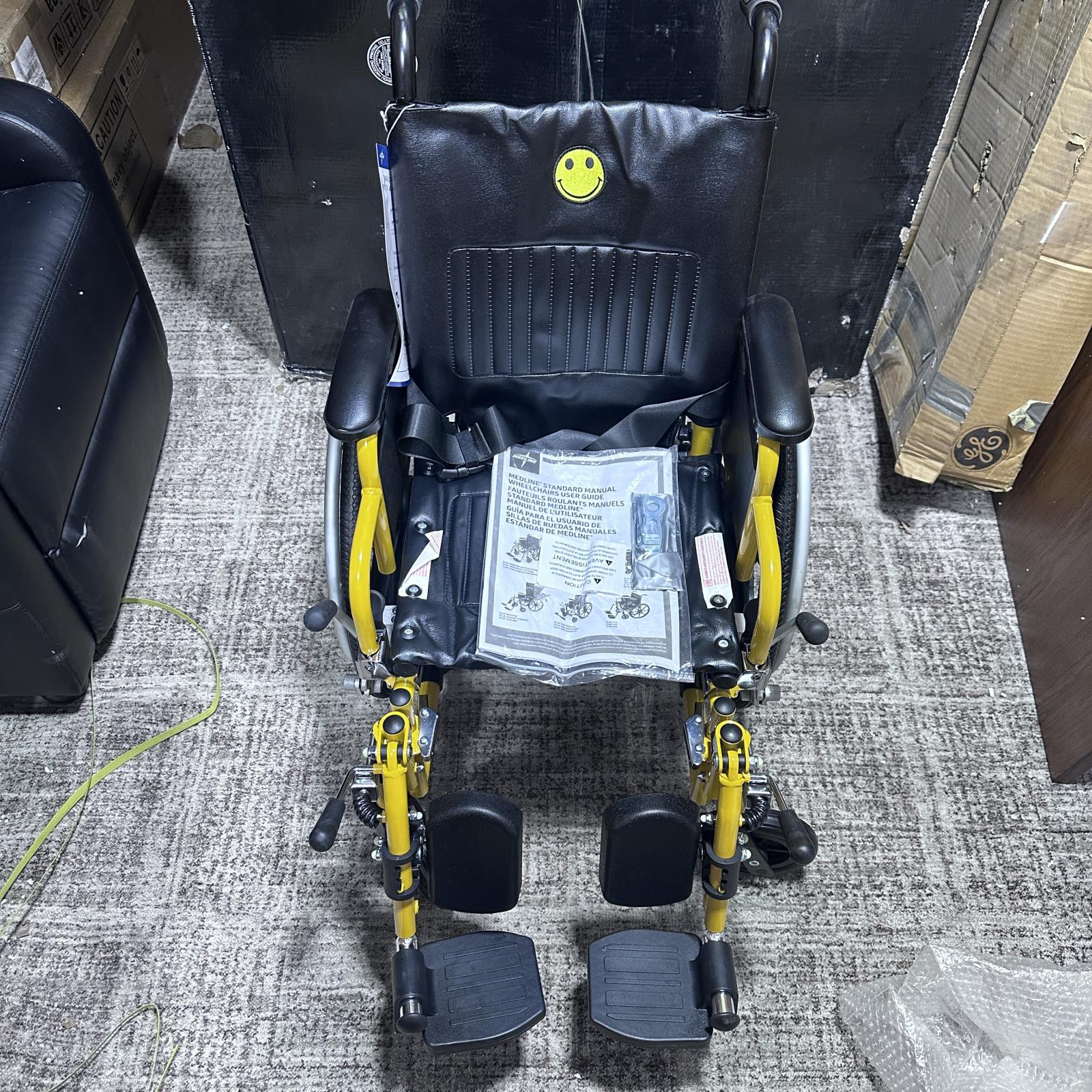 Medline Pediatric Wheelchair, 14"W x 12"D, Yellow - Photo 9