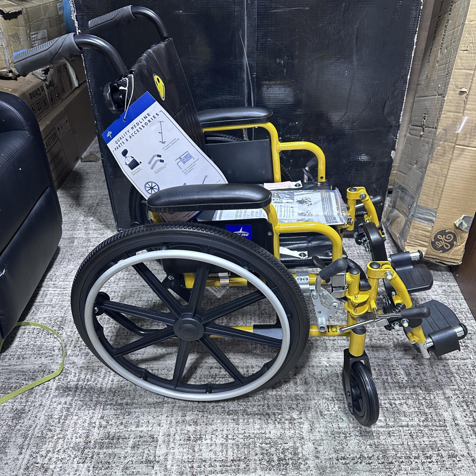 Medline Pediatric Wheelchair, 14"W x 12"D, Yellow - Photo 4