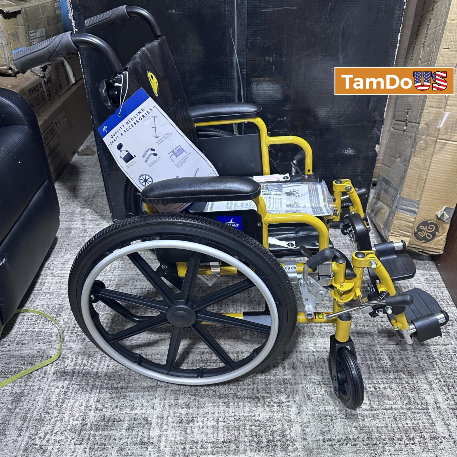 Medline Pediatric Wheelchair, 14"W x 12"D, Yellow - Photo 11