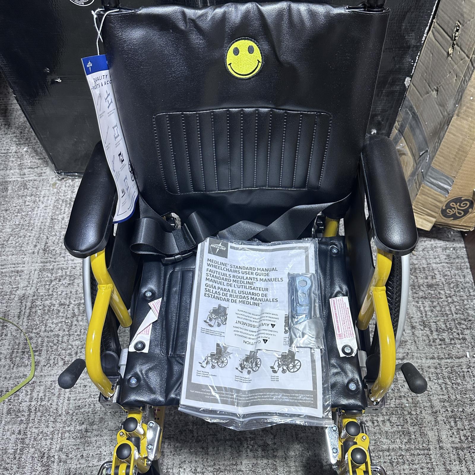 Medline Pediatric Wheelchair, 14"W x 12"D, Yellow - Photo 3