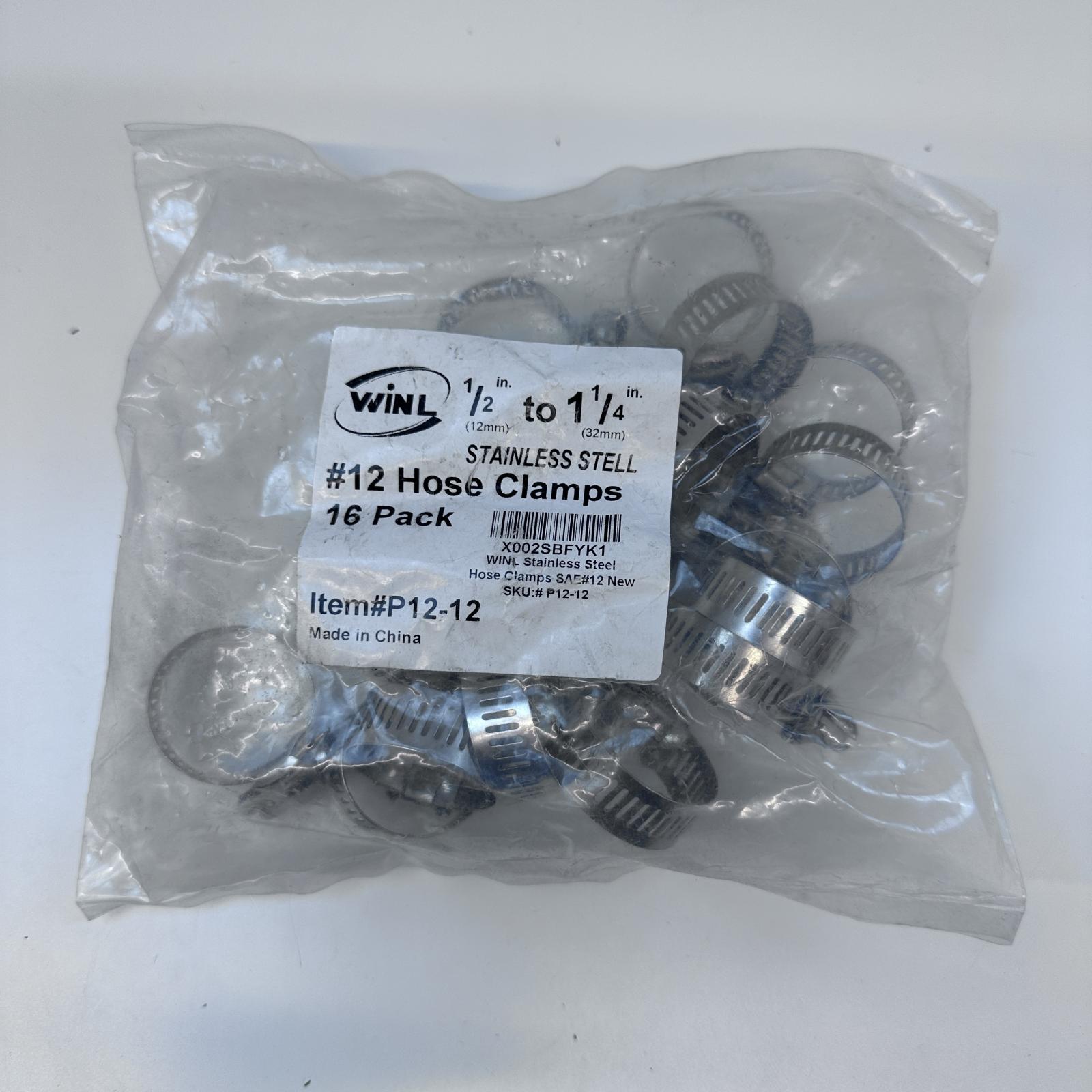 16-Pack WINL #12 Hose Clamps 1/2" to 1-1/4" Stainless Steel Adjustable - Photo 2