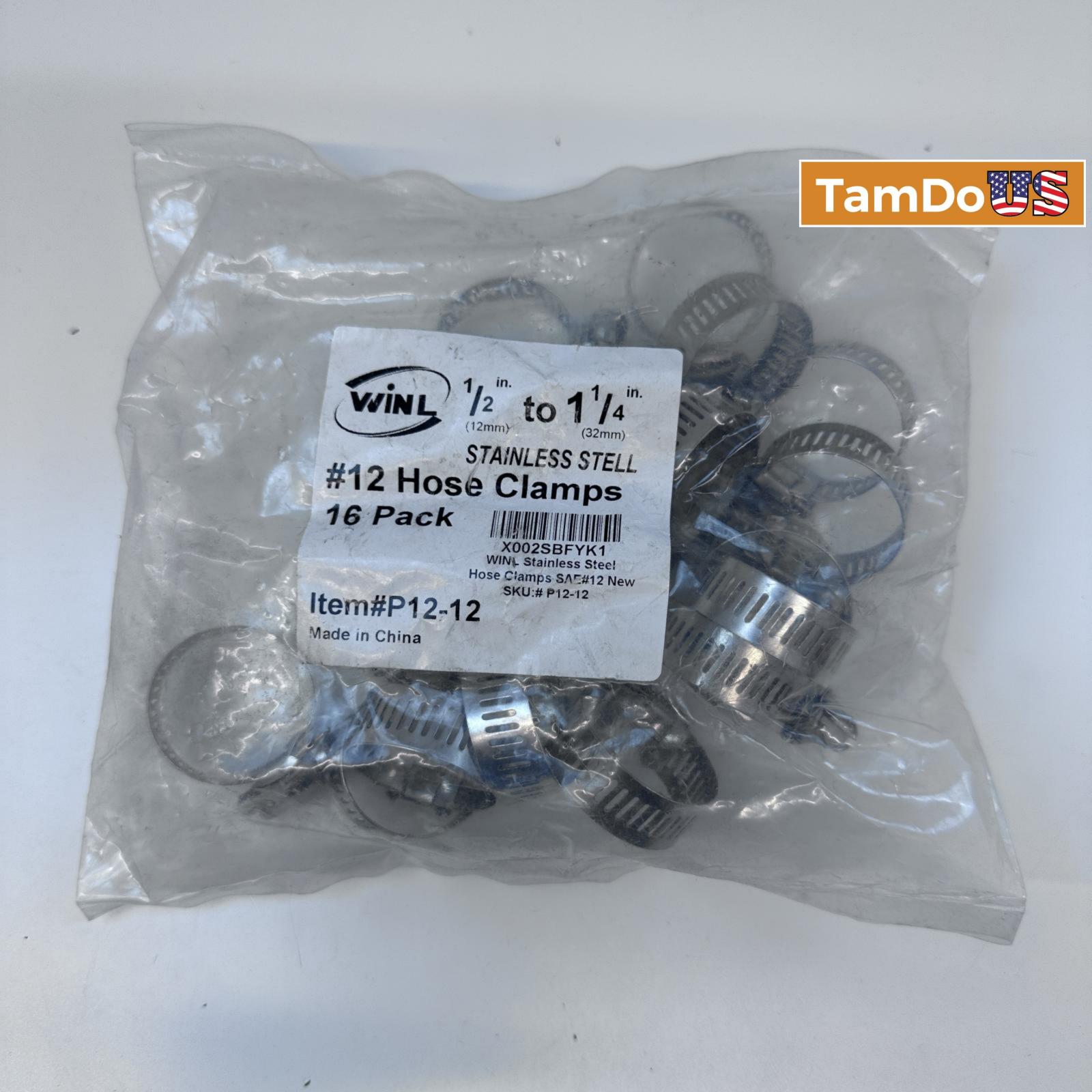 16-Pack WINL #12 Hose Clamps 1/2" to 1-1/4" Stainless Steel Adjustable - Photo 3