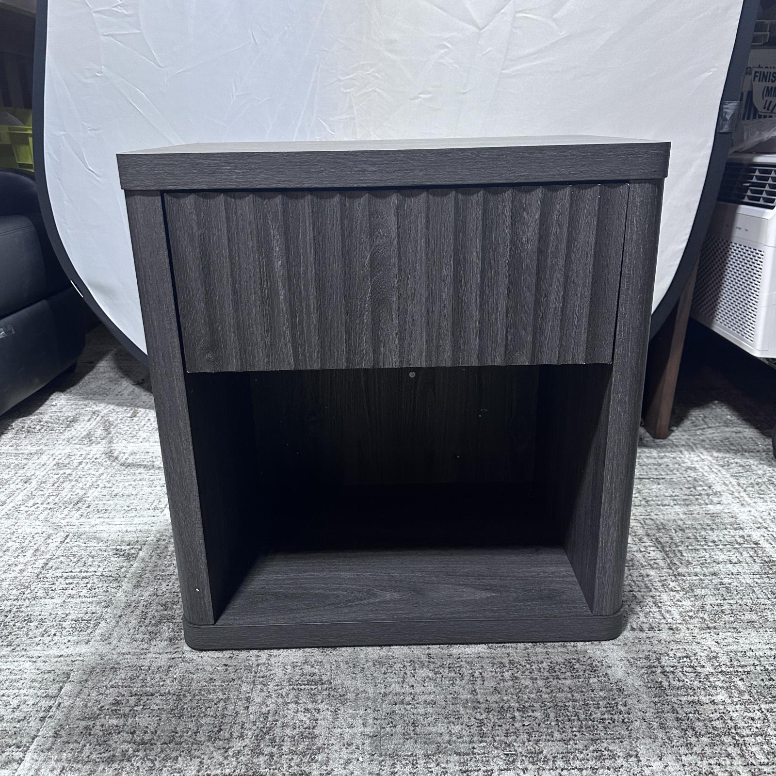 SICOTAS Tall Farmhouse Nightstand, Black Oak, Drawer & Shelf - Photo 3