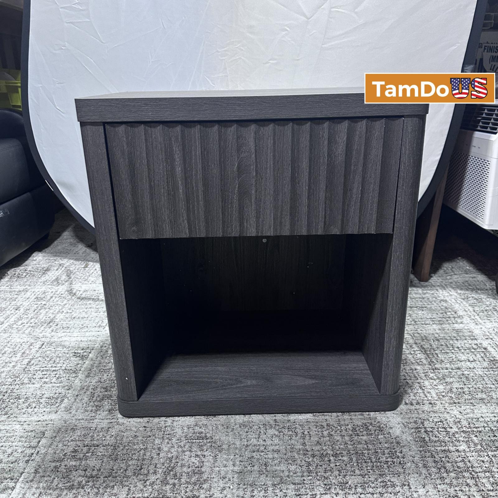 SICOTAS Tall Farmhouse Nightstand, Black Oak, Drawer & Shelf - Photo 2