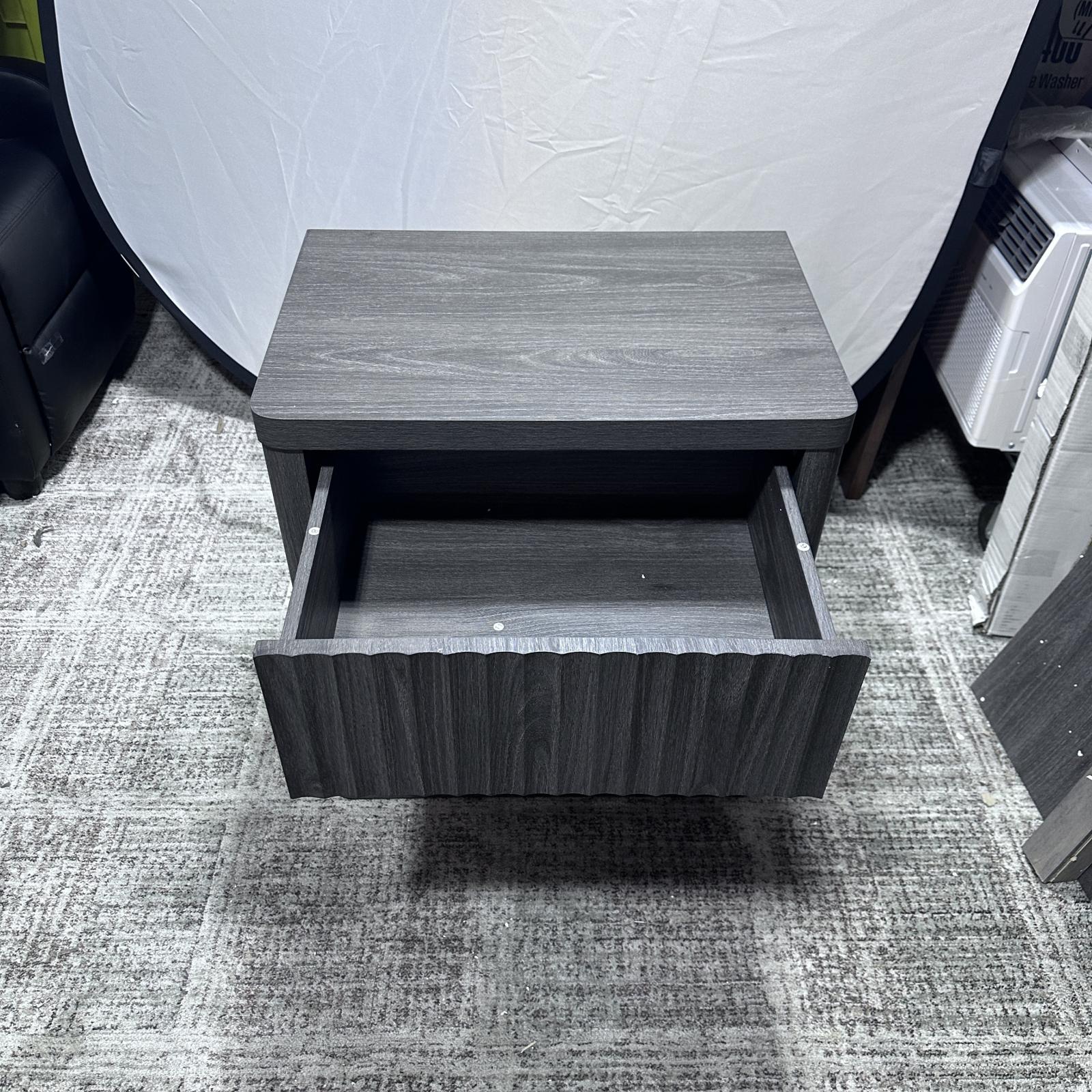 SICOTAS Tall Farmhouse Nightstand, Black Oak, Drawer & Shelf - Photo 4