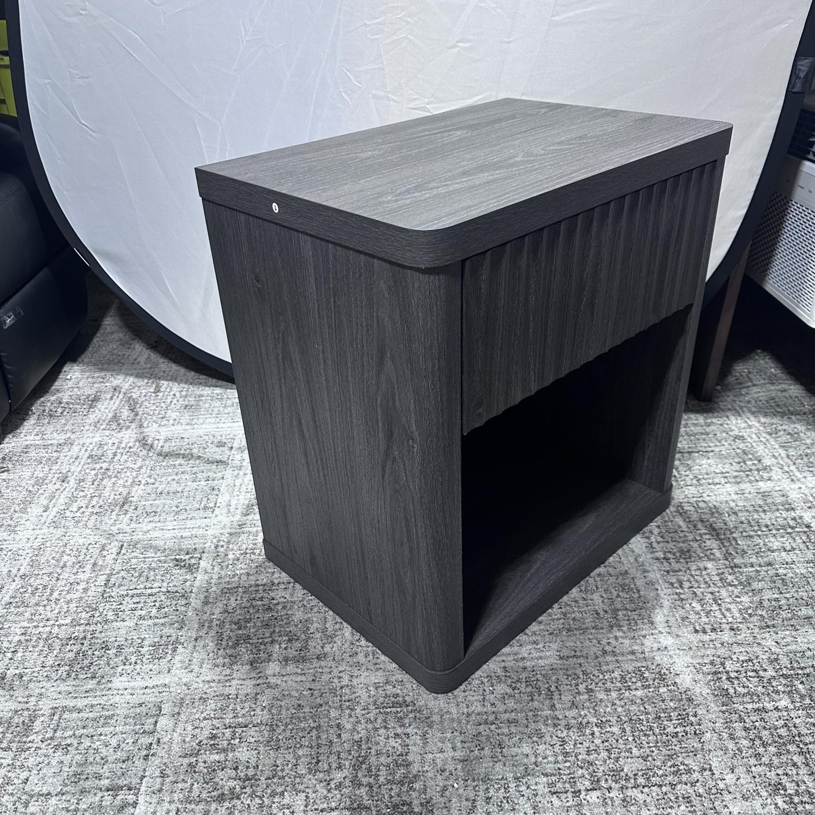 SICOTAS Tall Farmhouse Nightstand, Black Oak, Drawer & Shelf - Photo 6