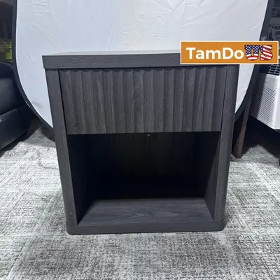 SICOTAS Tall Farmhouse Nightstand, Black Oak, Drawer & Shelf at Furniture in new_open_box condition