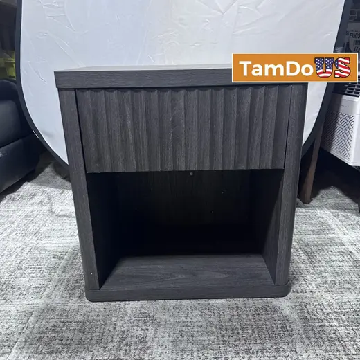 SICOTAS Tall Farmhouse Nightstand, Black Oak, Drawer & Shelf at TamDoUS Taylorsville