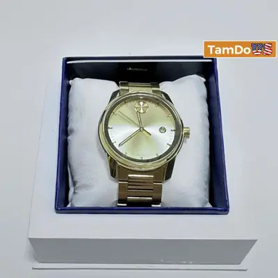 Movado Men's Bold Verso Swiss Quartz Watch, Stainless Steel, Yellow Gold 42mm at Watches, Parts & Accessories in excellent condition