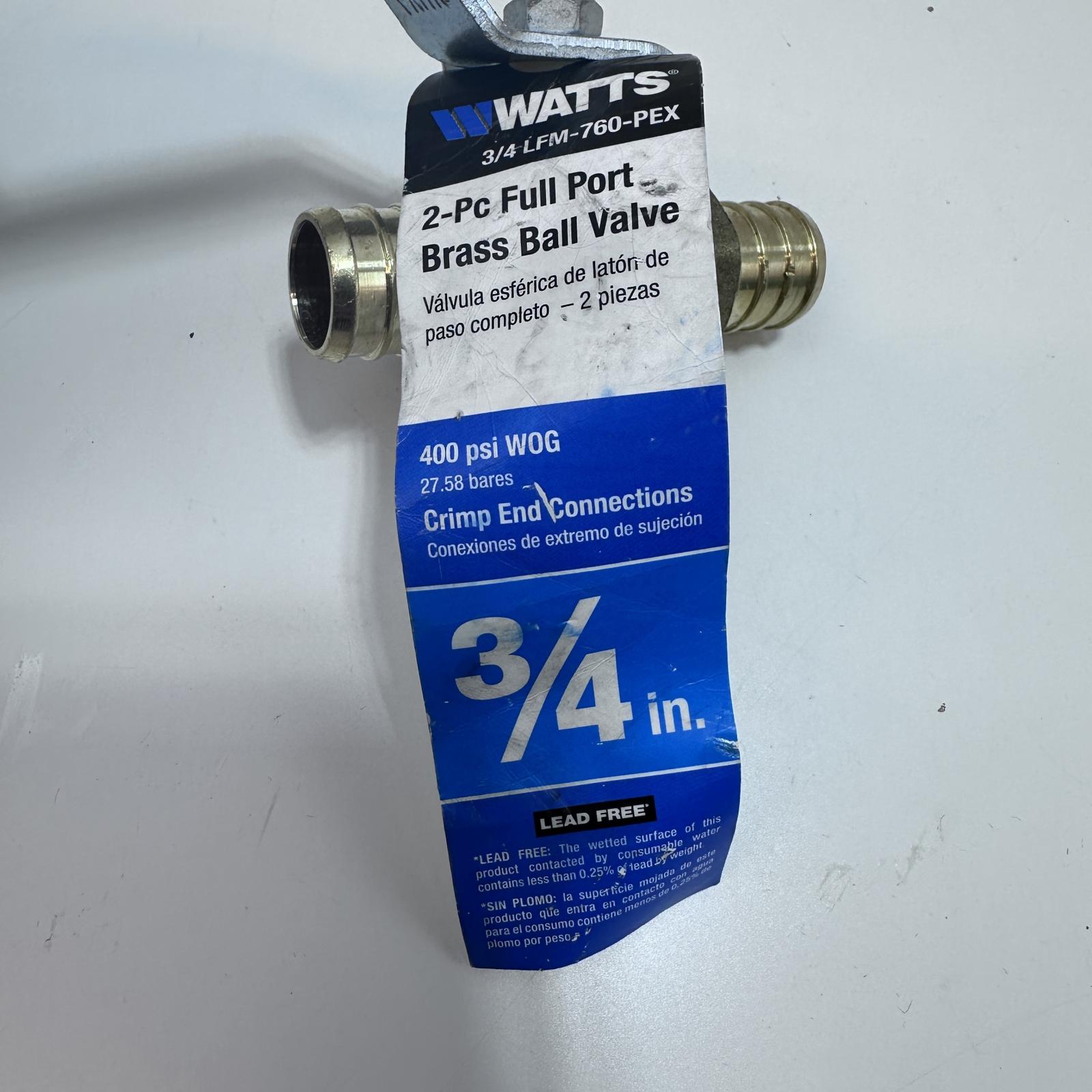 WATTS 3/4" LFM-760-PEX Full Port Brass Ball Valve 400 psi WOG - Photo 4