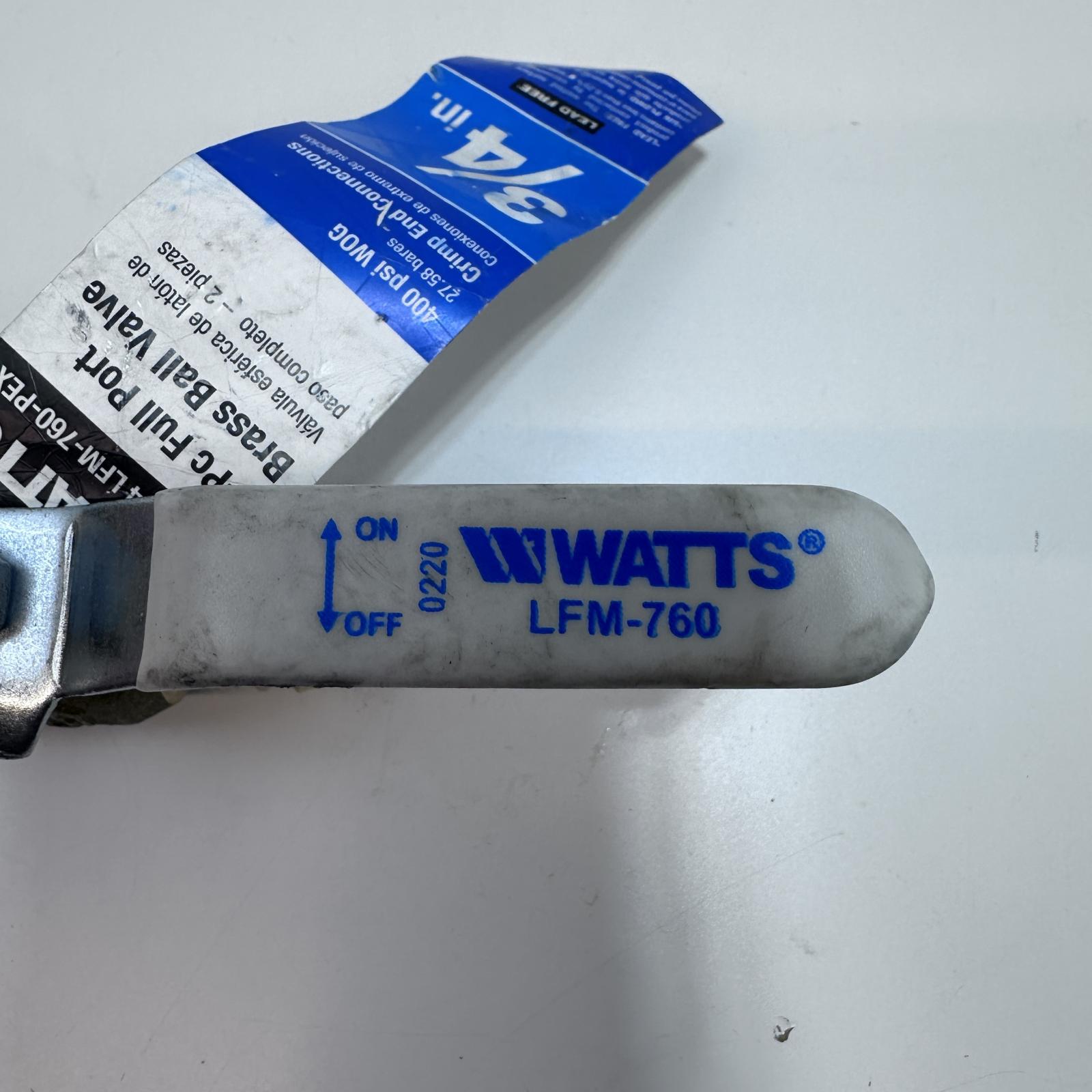 WATTS 3/4" LFM-760-PEX Full Port Brass Ball Valve 400 psi WOG - Photo 3