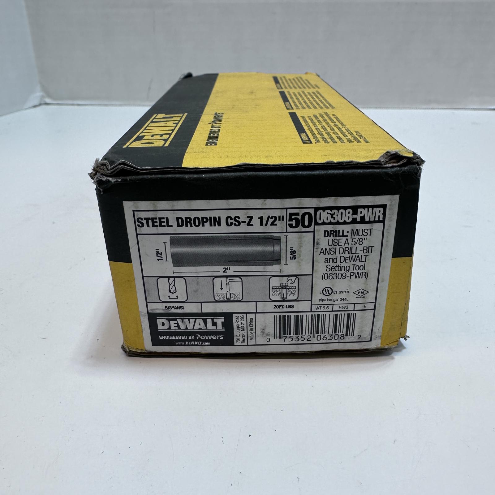 Dewalt 06308-PWR 1/2" Carbon Steel Drop-In Anchor - Pack of 50 - Photo 5