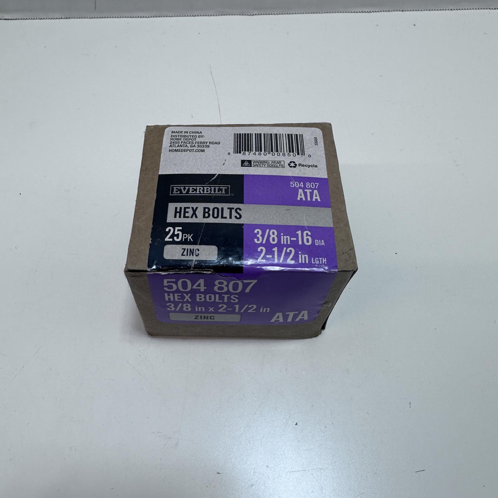 Lot of 3 Everbilt Hex Bolt Zinc 3/8-16 x 2-1/2 - Photo 3