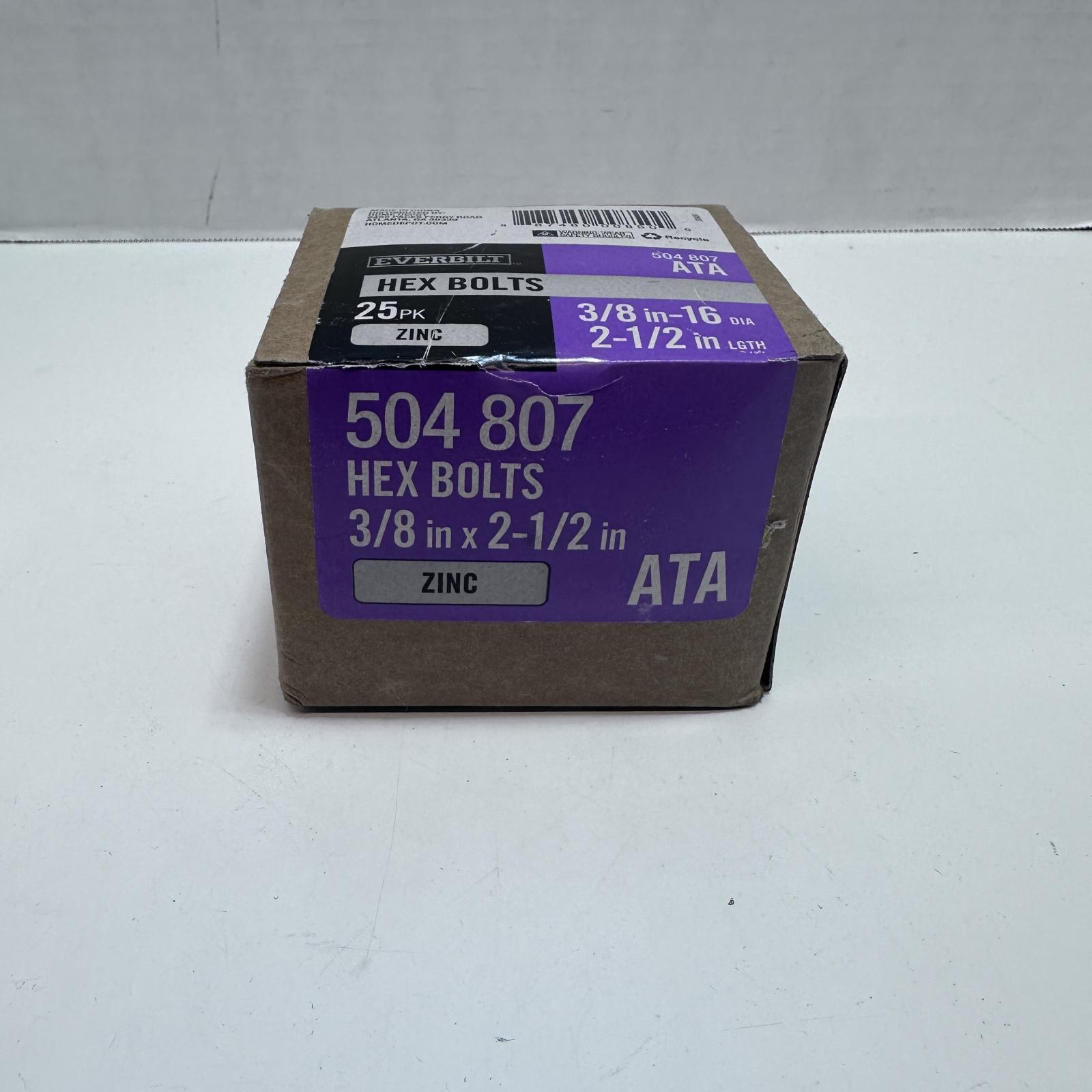 Lot of 3 Everbilt Hex Bolt Zinc 3/8-16 x 2-1/2 - Photo 2