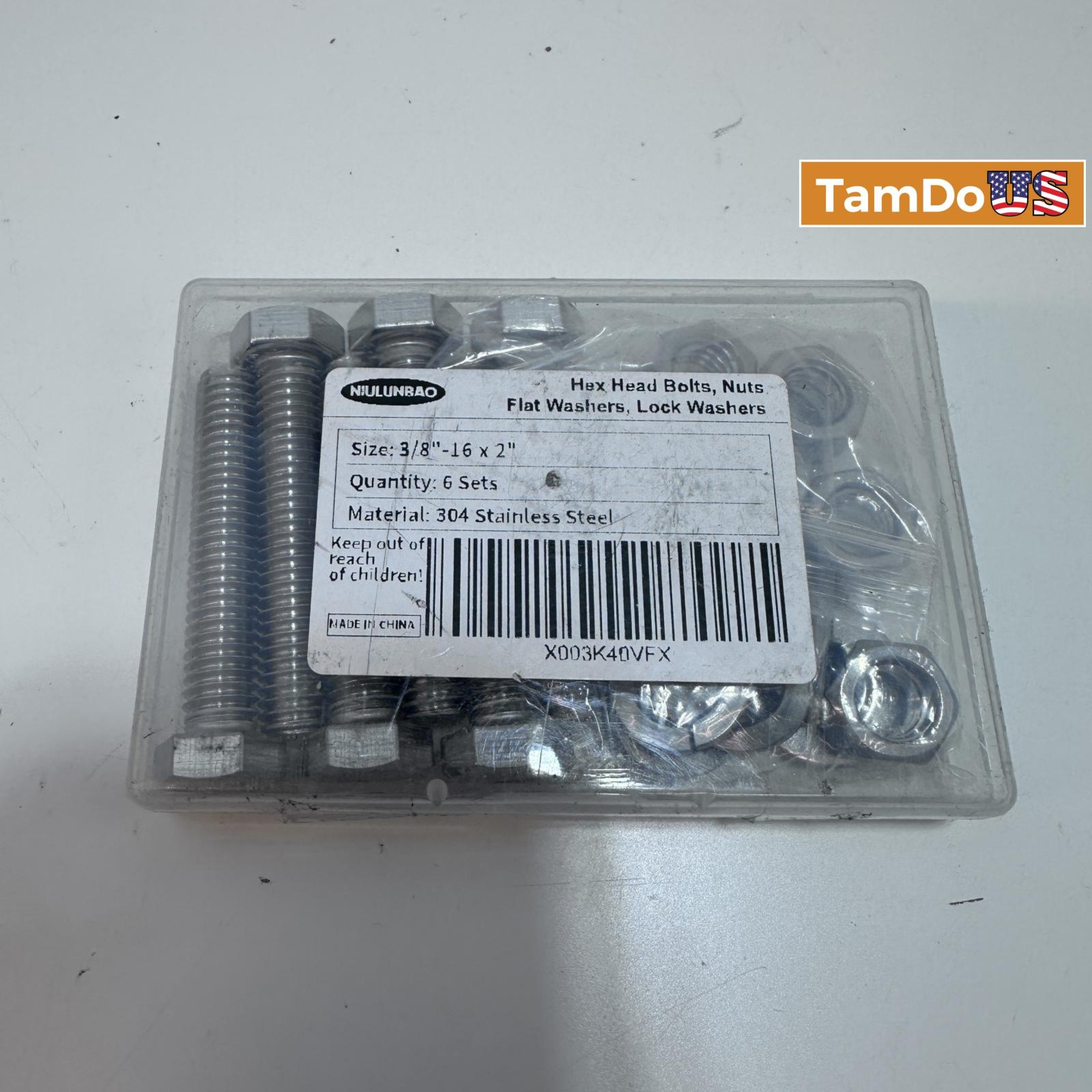 Niulunbao Hex Head Bolts, Nuts, Flat Washers, Lock Washers 3/8"-16x2", 6 Sets - Photo 3