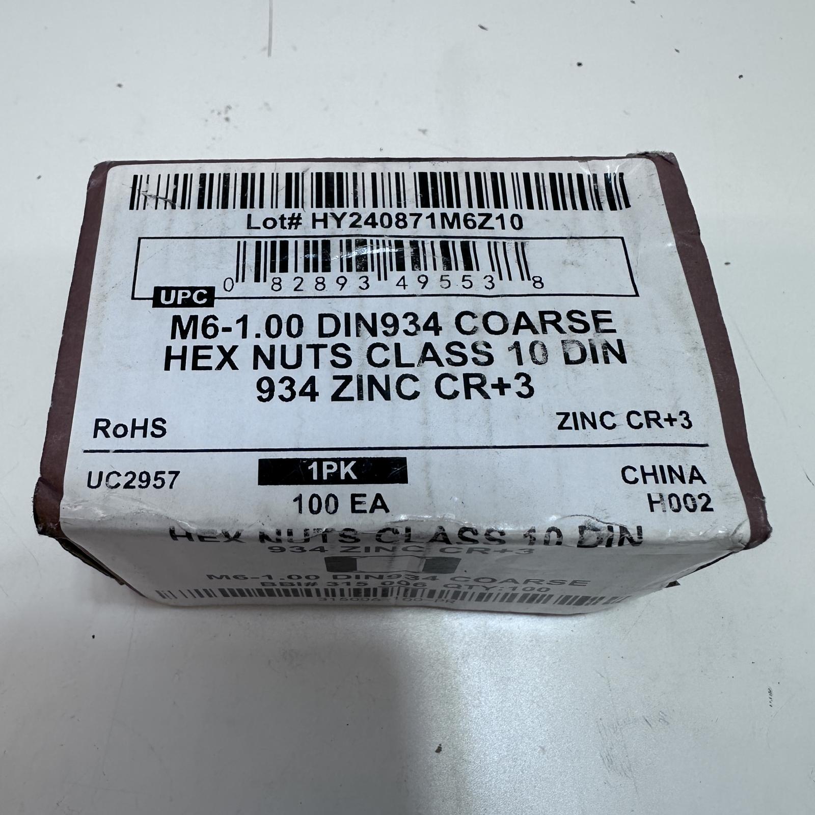 Box of 100 M6-1.00 DIN 934 Coarse Hex Nuts - Photo 3