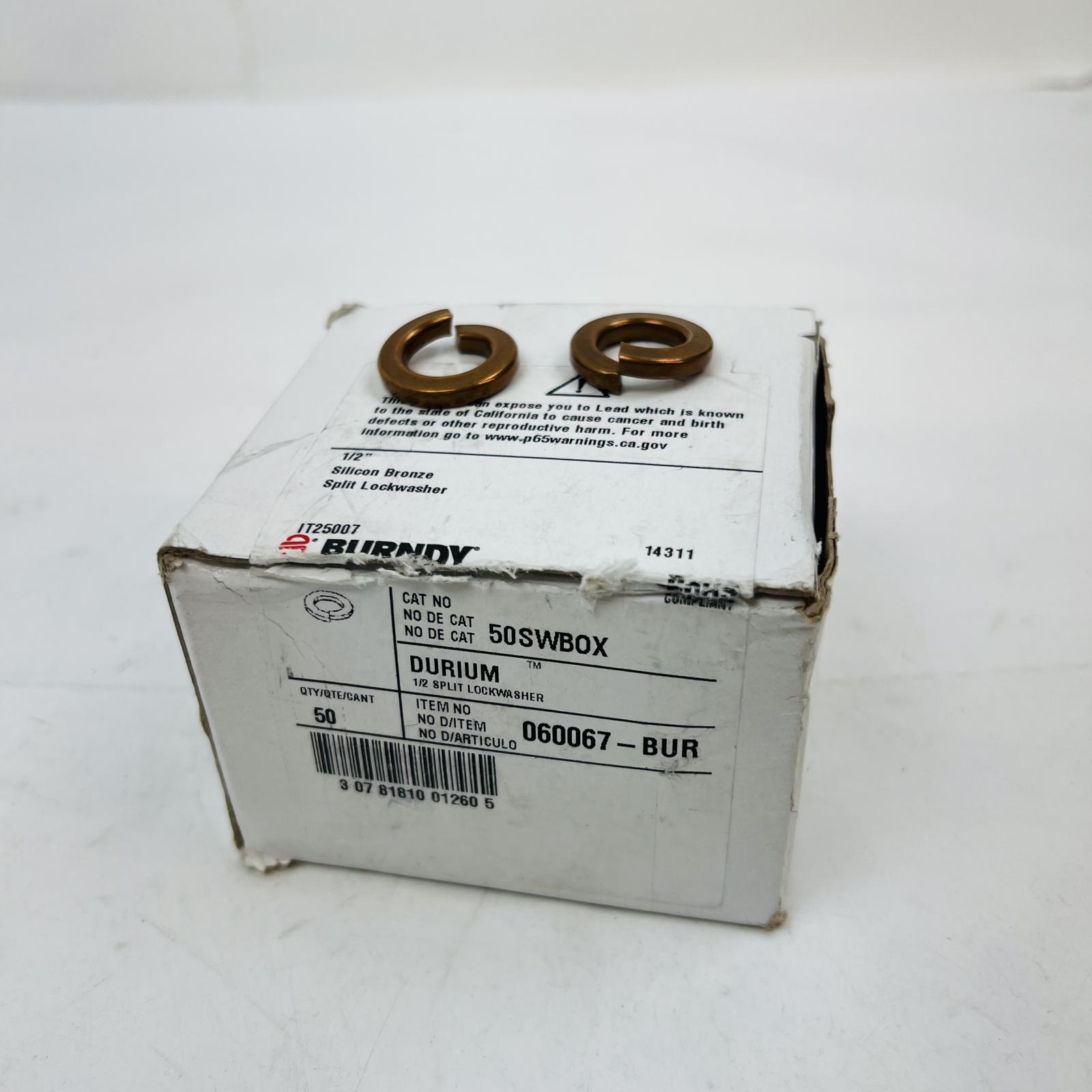 Burndy Durium 50SWBOX 1/2" Split Lock Washers - Silicon Bronze - Qty 50 - Photo 2