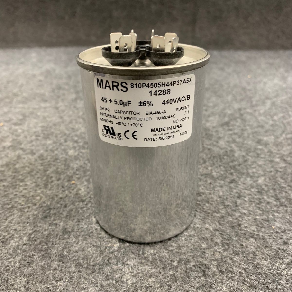 Mars Round Motor Run Capacitor 45/5 MFD 440/370 VAC Aluminum 14288 - Photo 2