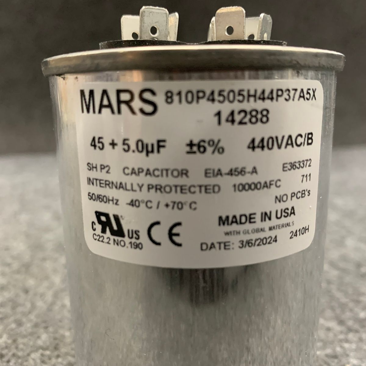 Mars Round Motor Run Capacitor 45/5 MFD 440/370 VAC Aluminum 14288 - Photo 6