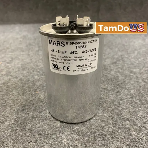 Mars Round Motor Run Capacitor 45/5 MFD 440/370 VAC Aluminum 14288 at TamDoUS Taylorsville