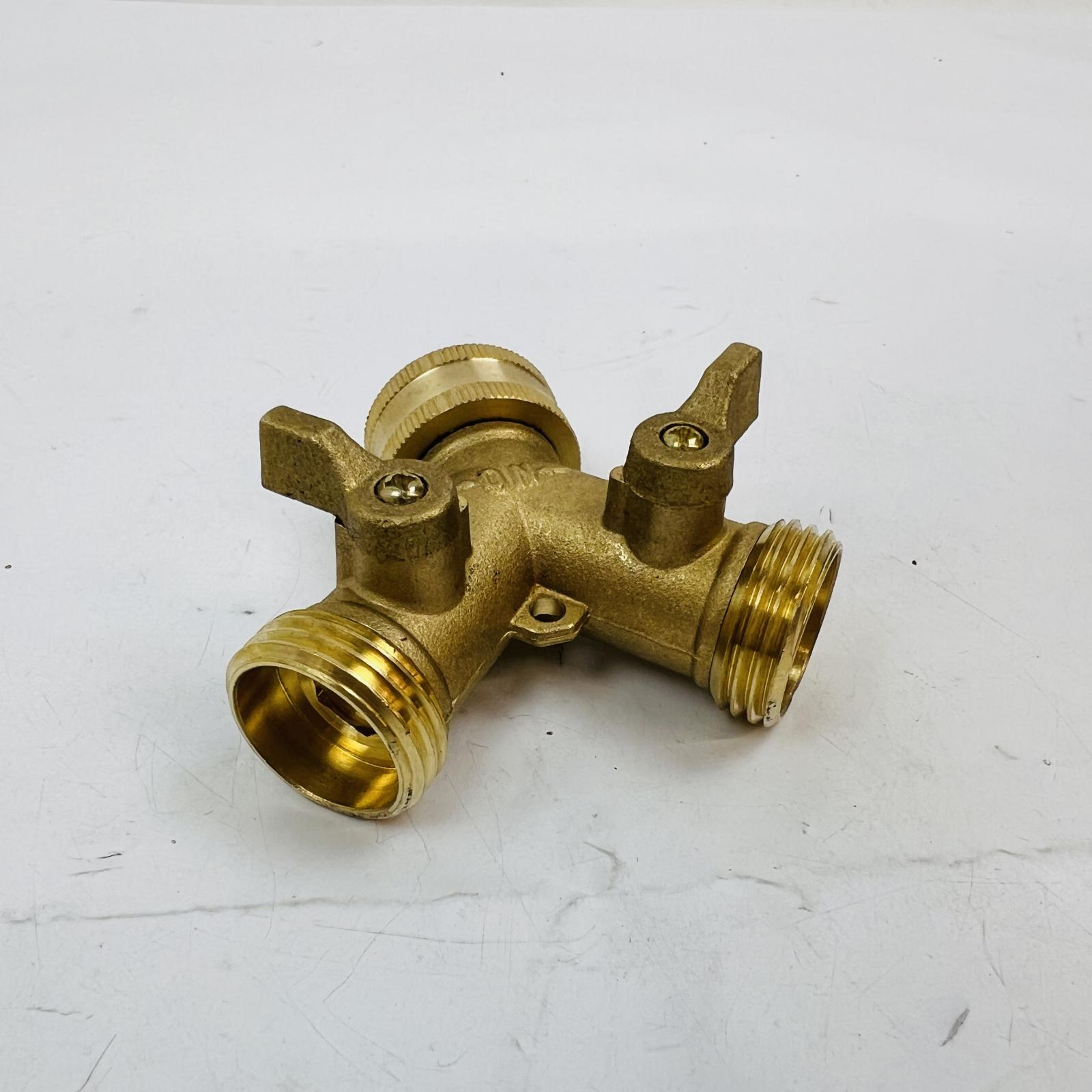 Heavy Duty Brass Y-Splitter Hose Connector with Dual Shut-Off Valves - Photo 2
