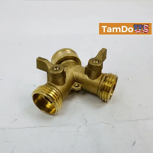 Heavy Duty Brass Y-Splitter Hose Connector with Dual Shut-Off Valves at TamDoUS Taylorsville
