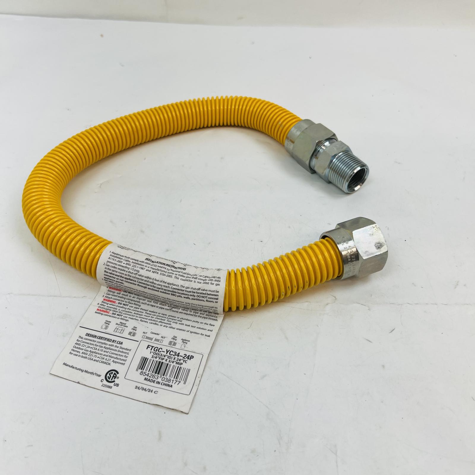 Flexible Yellow Coated Stainless Steel Gas Connector Hose, 1/2" FIP x 1/2" MIP - CSA Certified - Photo 3