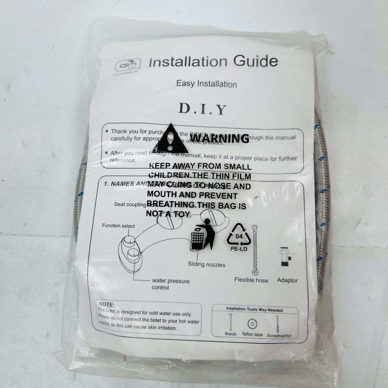 AIM Bidet Installation Kit Flexible Stainless Steel Hose & T-Adapter Valve - Photo 3