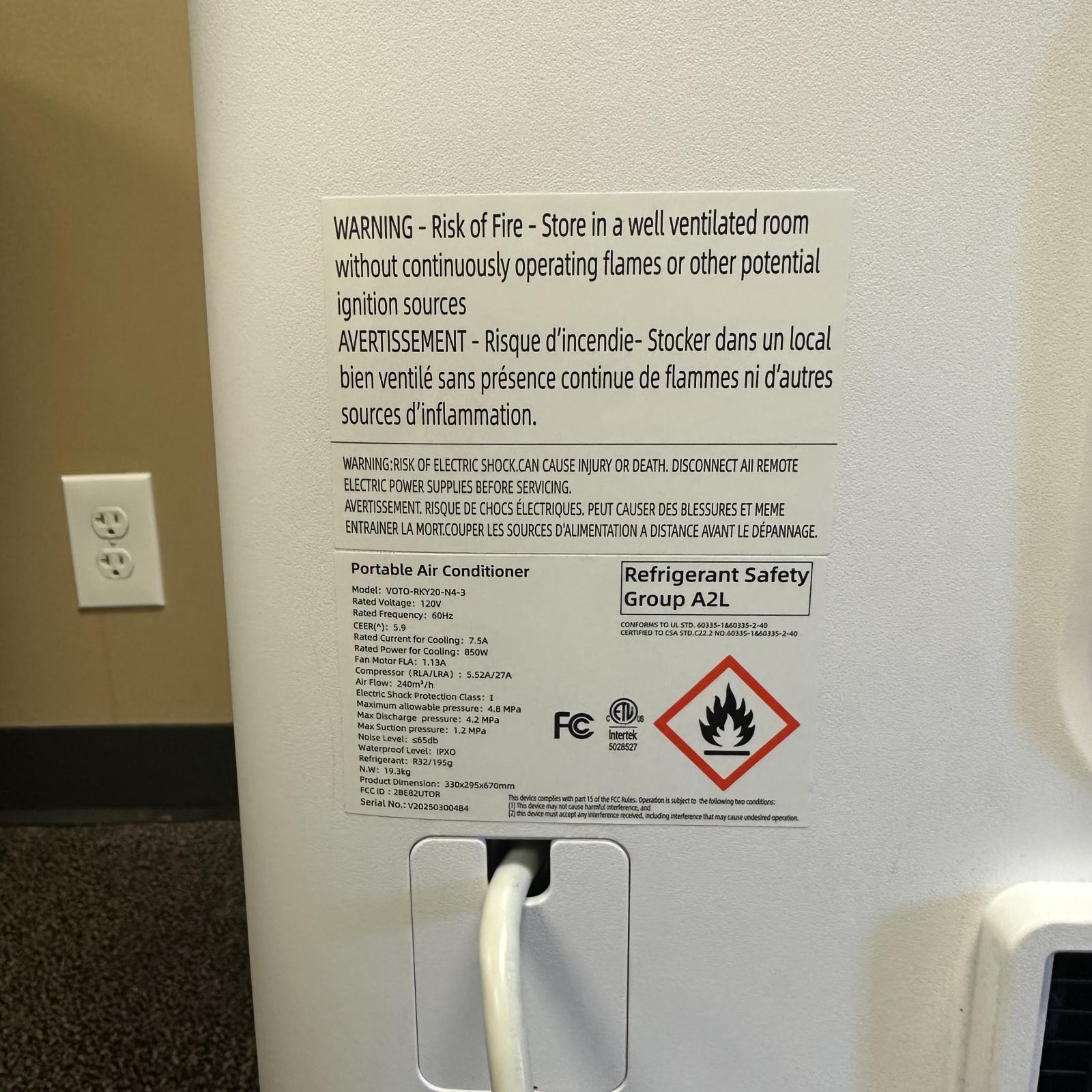 VOTO RKY20-N4-3 Portable Air Conditioner, 120V, 850W, White - Photo 5